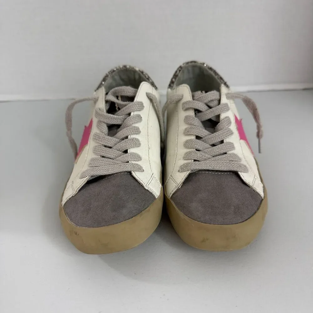 SHU SHOP Kids Paris Sneakers White Gray Pink Star Shoes Size 3